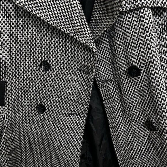 Via Spiga Coat Black Gray Check Double Breasted Peacoat Jacket Wool Cotton Sz 10 - Picture 9 of 12